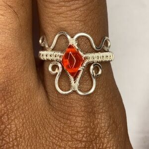 Elegant Silver and Orange Gem Ring